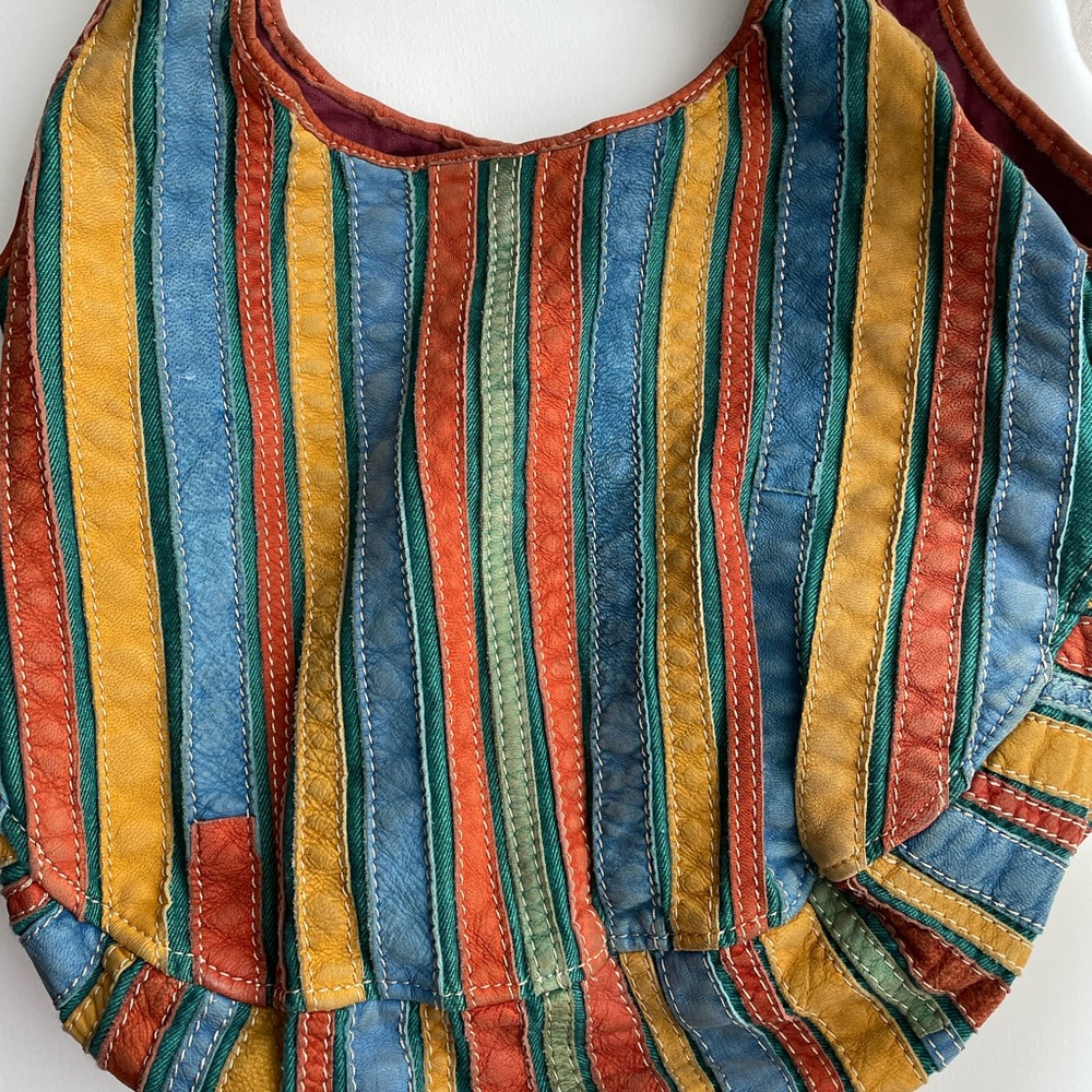 Playful leather and fabric tote